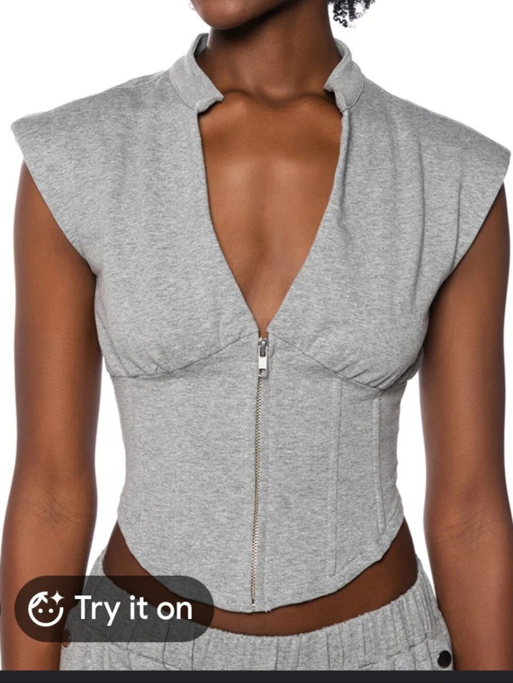 Akira Gray Women's Crop Top with Corset Zip And Structured Shoulders